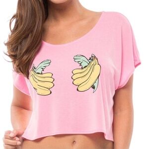 Wildfox NWT Neon Pink Swim Bunches (Bananas) Boxy Graphic Tee Shirt Top S